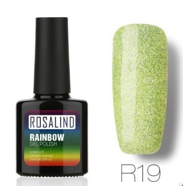 Pale green shimmer gel nail polish, shade R19