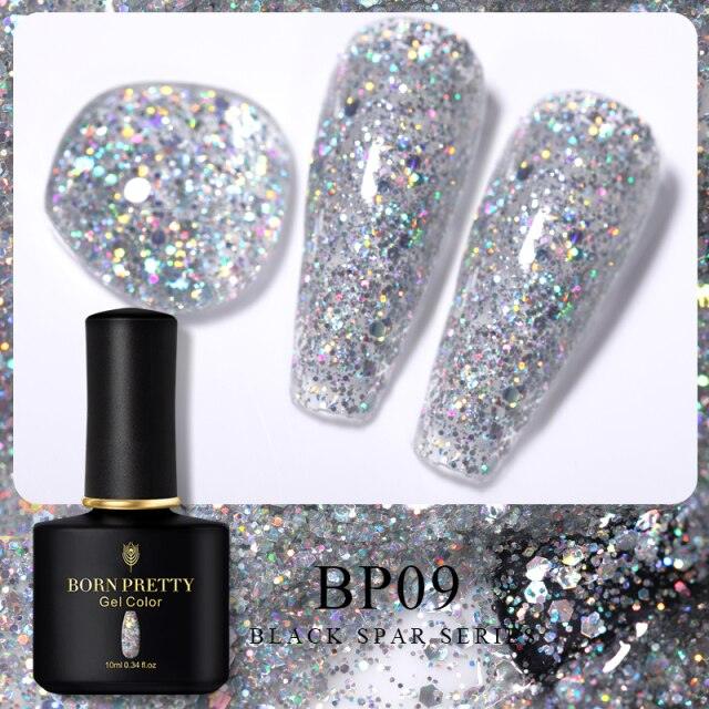 Rich grey glitter gel nail polish, shade BP09