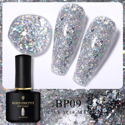 Rich grey glitter gel nail polish, shade BP09