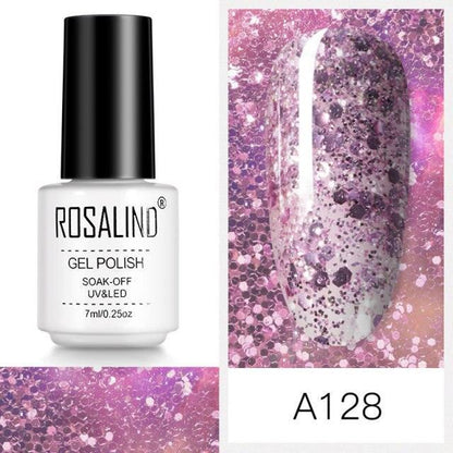 Rich pink glitter gel nail polish, shade RCA128